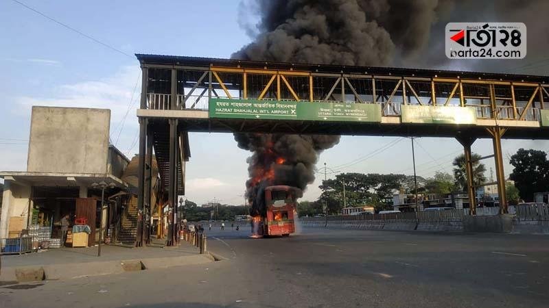 BRTC bus catches fire at Kurmitola