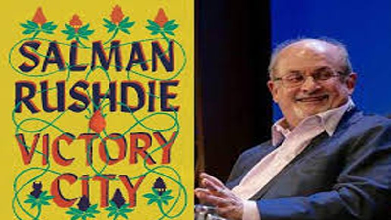 Rushdie and the cover of his new book. Collected image.
